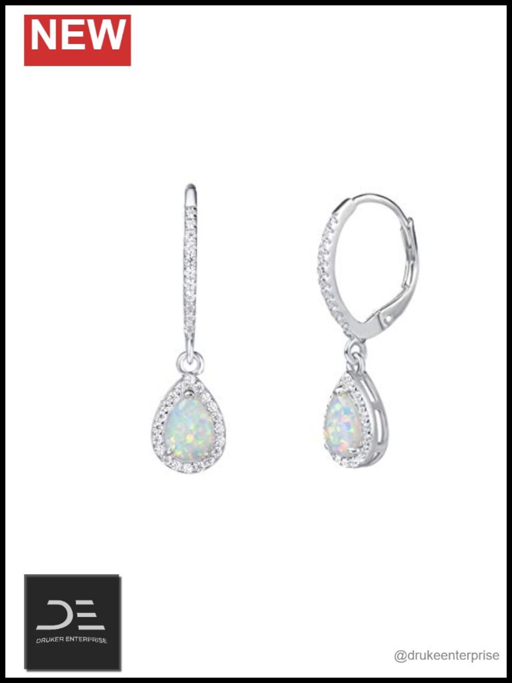 Sterling Silver Created Opal Leverback Earrings Pear Drop Birthstone